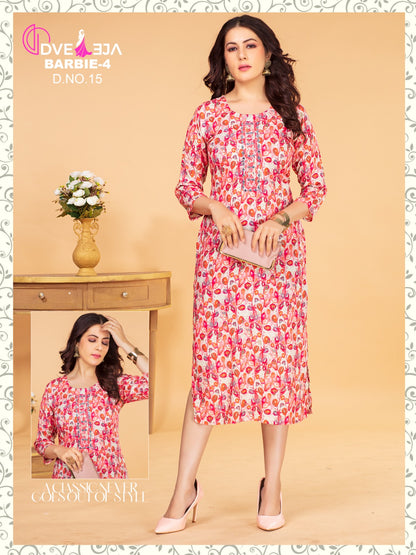Barbie Girl-1901 Dveeja Fashion Rayon Long Straight Kurti