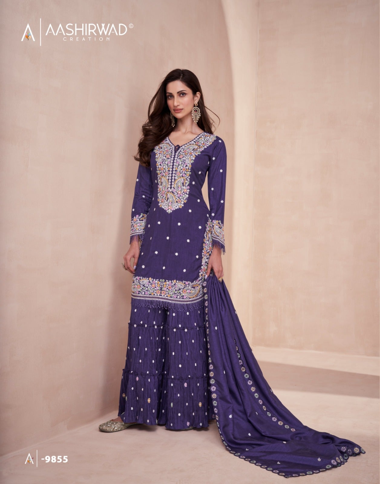 Basanti Aashirwad Creation Dola Silk Readymade Plazzo Style Suits