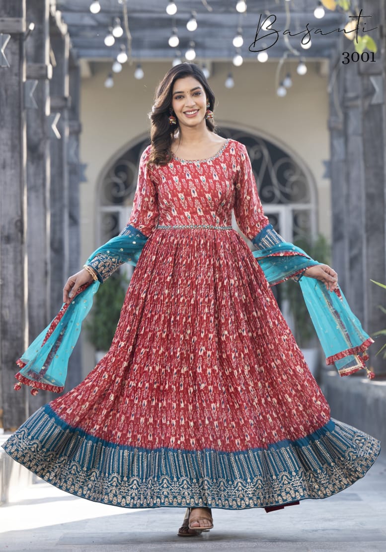 Basanti Vol 3 Virasat Georgette Gown Dupatta Set