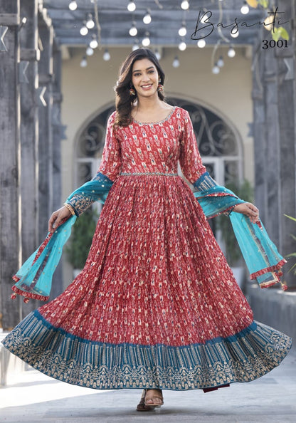 Basanti Vol 3 Virasat Georgette Gown Dupatta Set