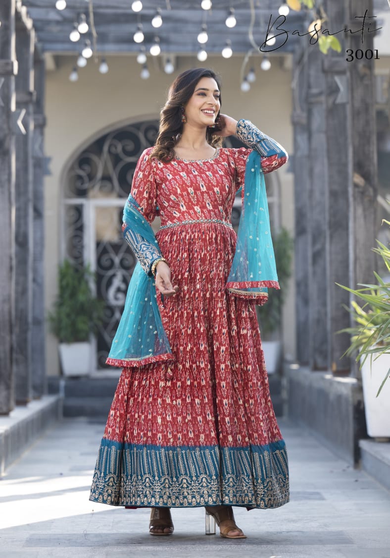Basanti Vol 3 Virasat Georgette Gown Dupatta Set