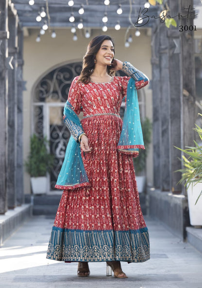 Basanti Vol 3 Virasat Georgette Gown Dupatta Set