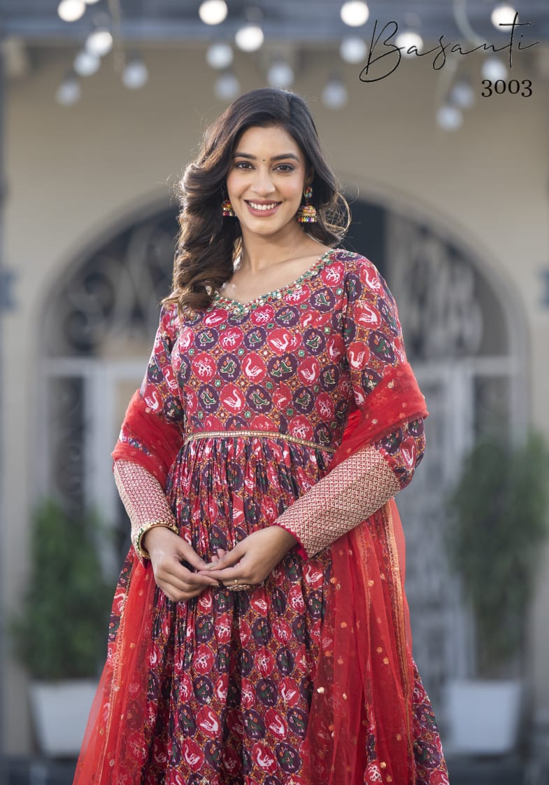 Basanti Vol 3 Virasat Georgette Gown Dupatta Set