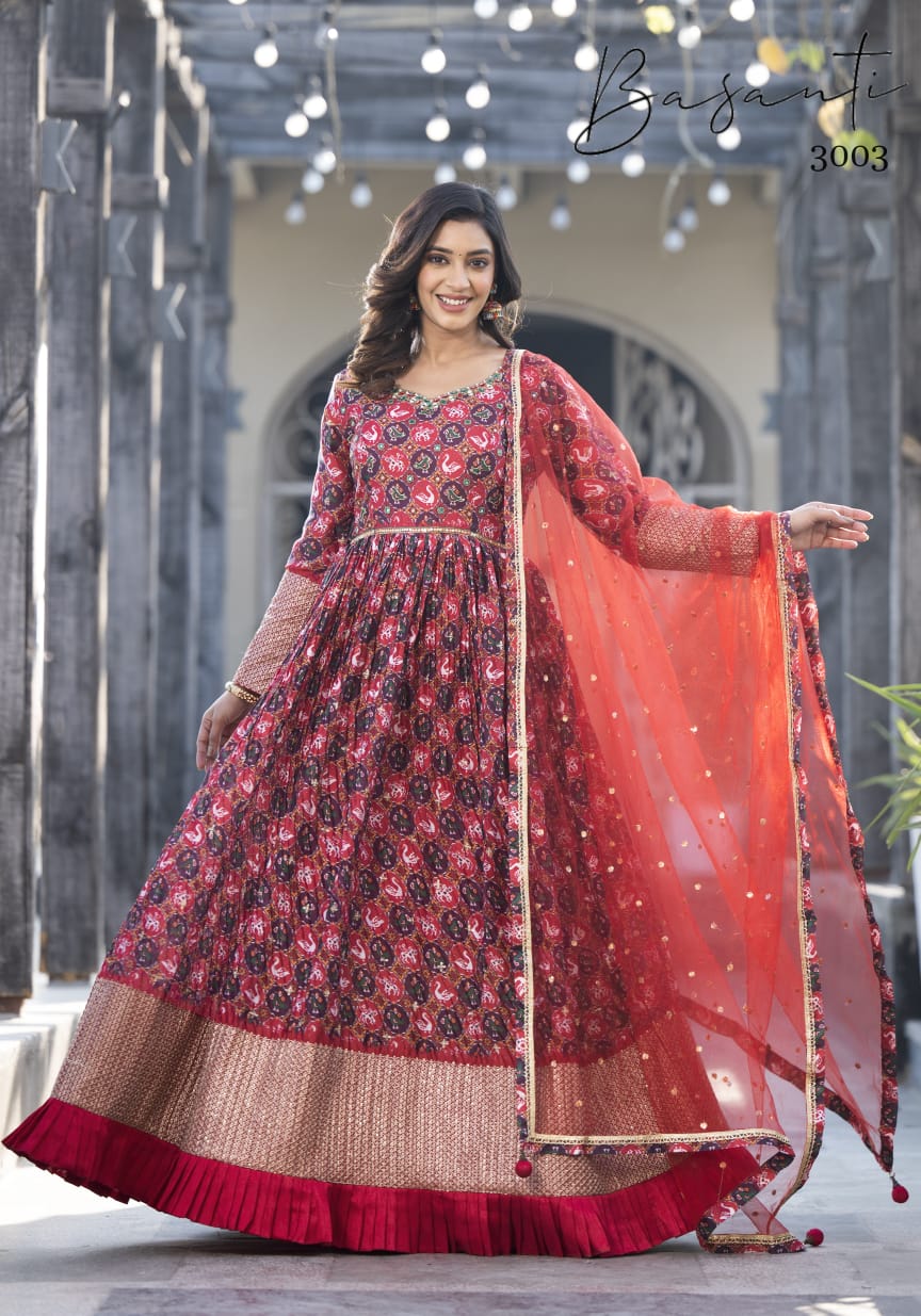 Basanti Vol 3 Virasat Georgette Gown Dupatta Set