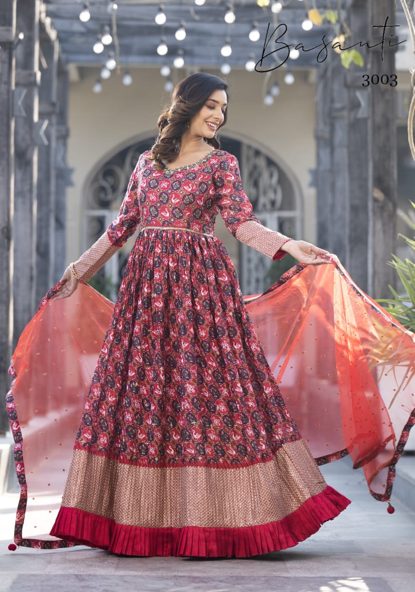 Basanti Vol 3 Virasat Georgette Gown Dupatta Set