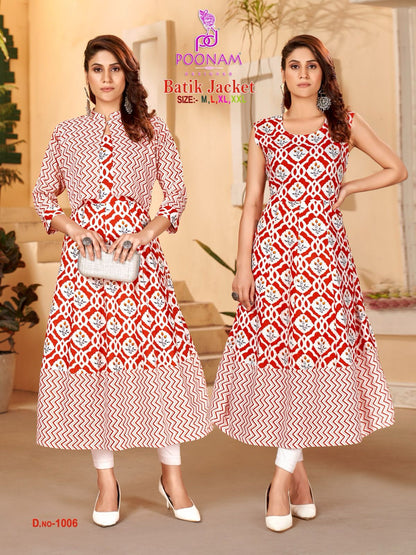 Batik Poonam Designer Rayon Kurti Jacket Set