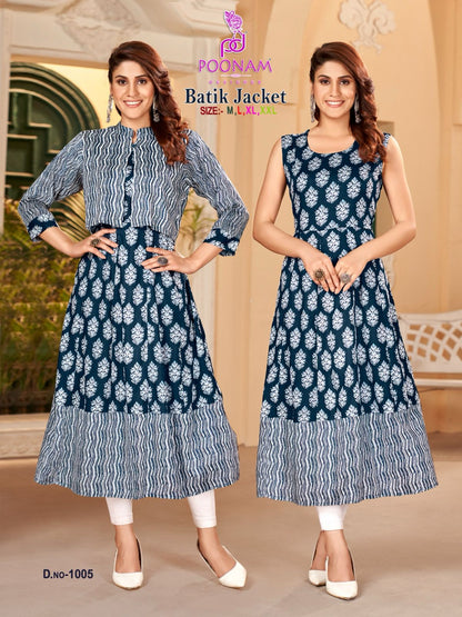 Batik Poonam Designer Rayon Kurti Jacket Set