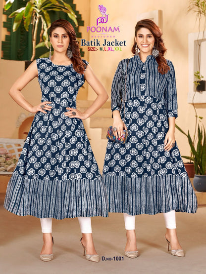 Batik Poonam Designer Rayon Kurti Jacket Set