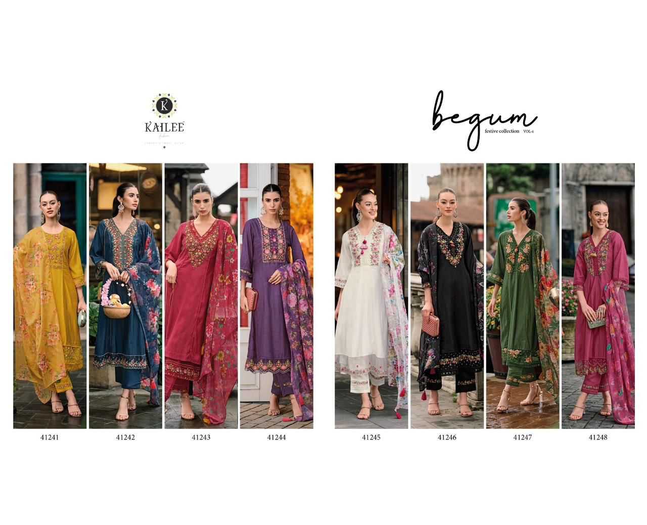 Begum Vol 4 Kailee Fashion Viscose Silk Readymade Pant Style Suits