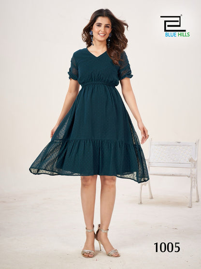 Belle Blue Hills Georgette Midi Dress