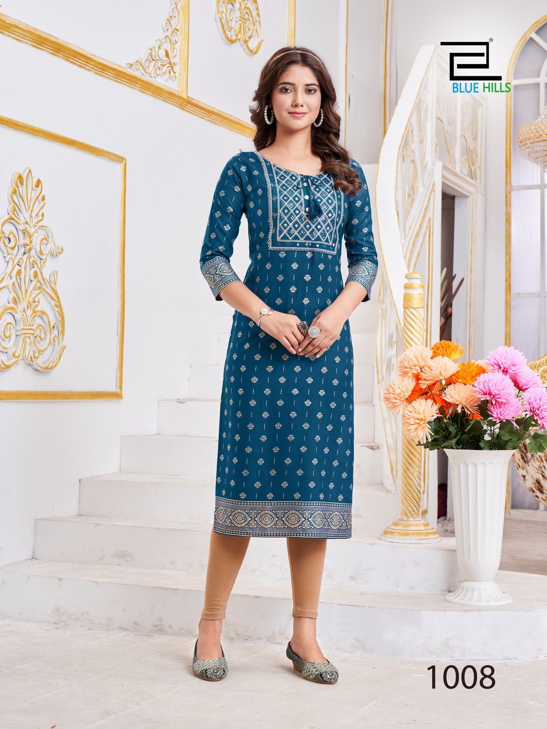 Buy online Blue Three Quarter Sleeve Straight Kurti from Kurta Kurtis for  Women by Anubhutee for ₹609 at 66% off | 2024 Limeroad.com
