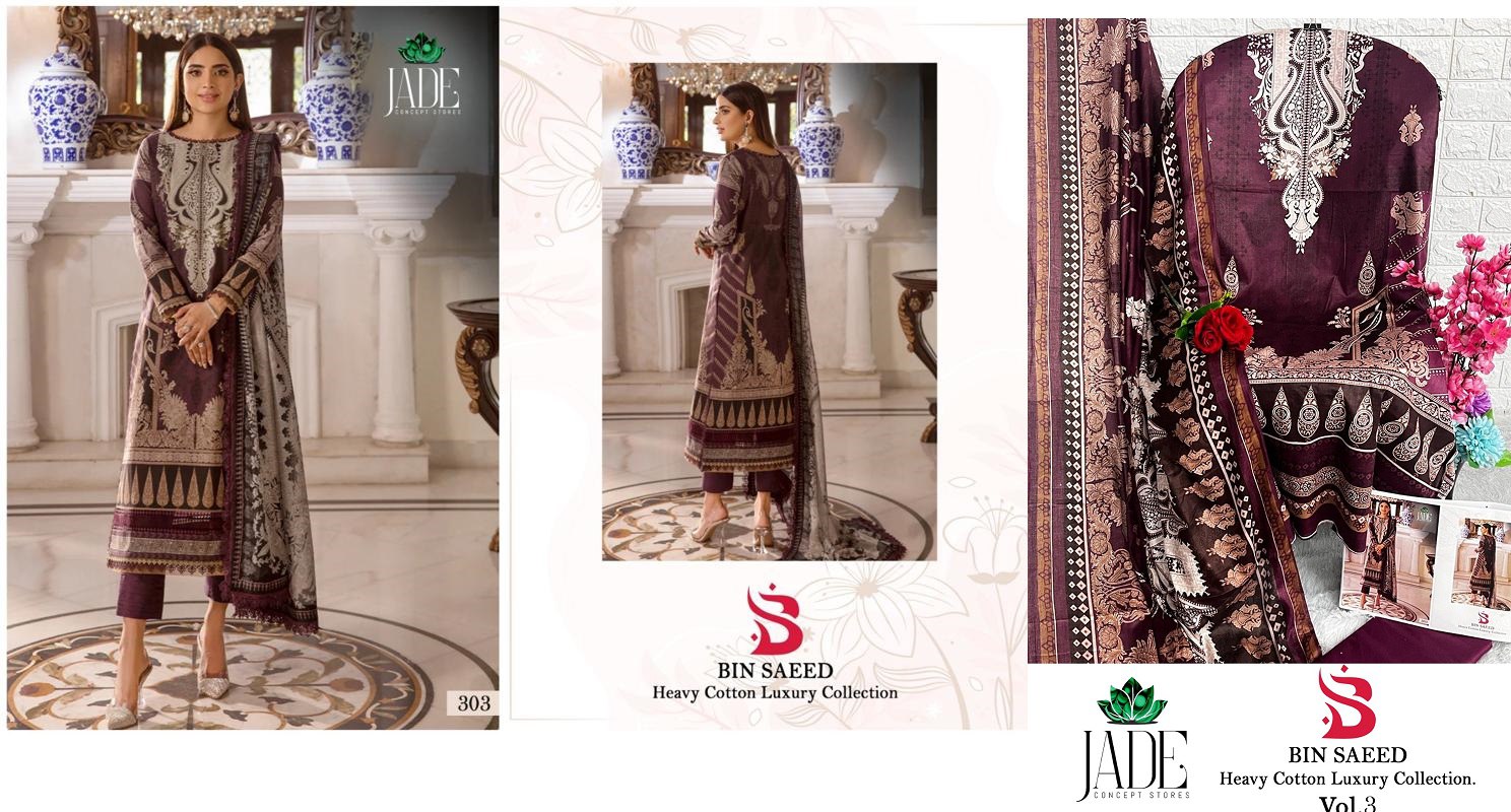 Bin Saeed Vol 3 Jade Lawn Cotton Karachi Salwar Suits