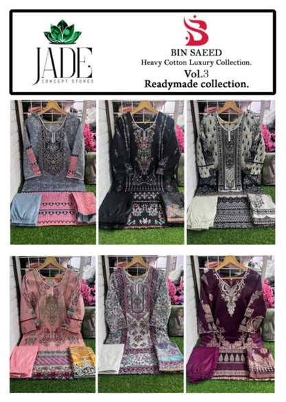 Bin Saeed Vol 3 Jade Lawn Cotton Pakistani Readymade Suits
