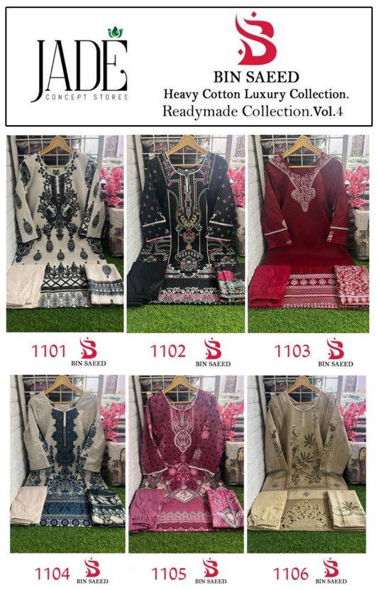 Bin Saeed Vol 4 Jade Cotton Lawn Pakistani Readymade Suits