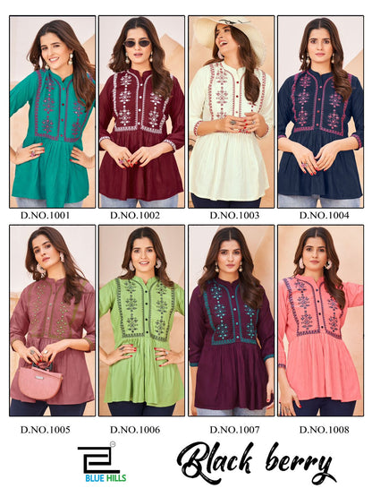 Black Berry Blue Hills Rayon Stylish Short Tops