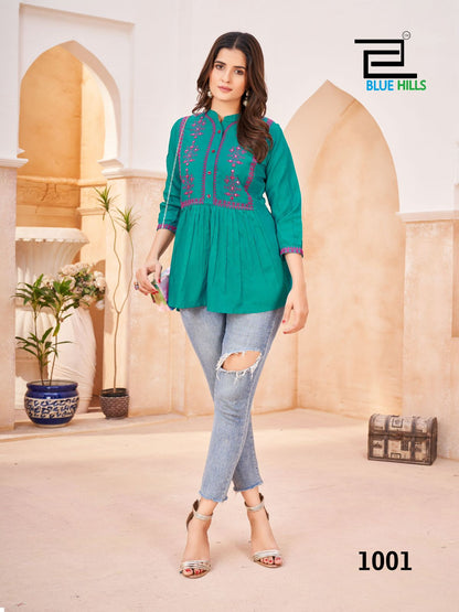 Black Berry Blue Hills Rayon Stylish Short Tops