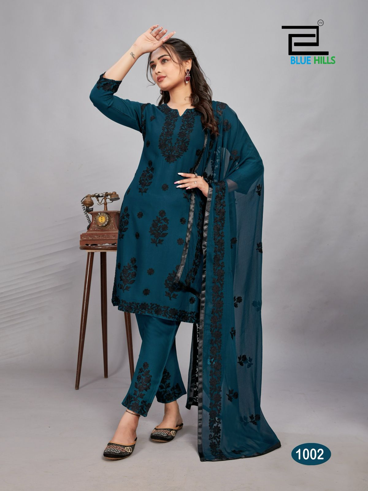 Black Bunny Blue Hills Rayon 14Kg Readymade Pant Style Suits