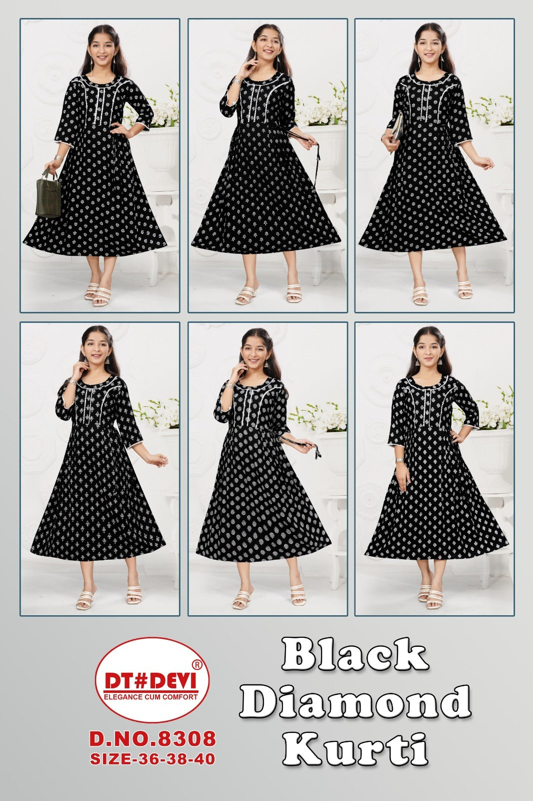 Black Diamond-8308 Dt Devi Rayon Girls Anarkali Kurti