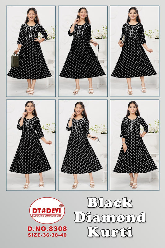 Black Diamond-8308 Dt Devi Rayon Girls Anarkali Kurti