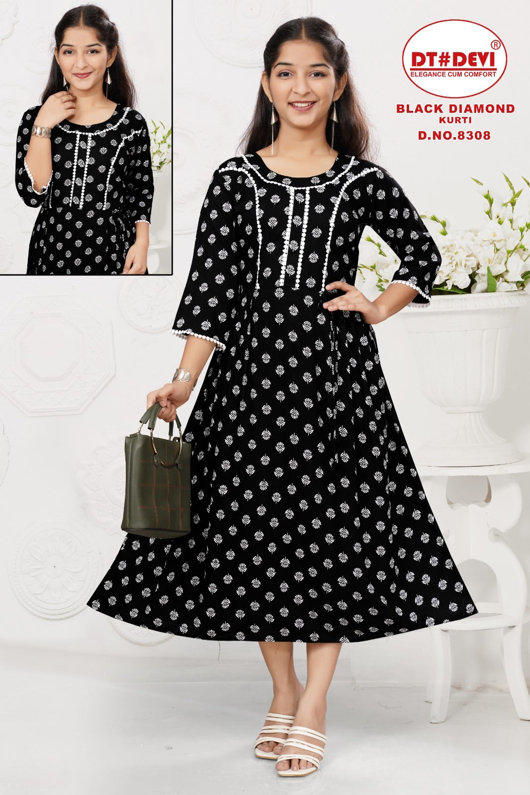 Black Diamond-8308 Dt Devi Rayon Girls Anarkali Kurti