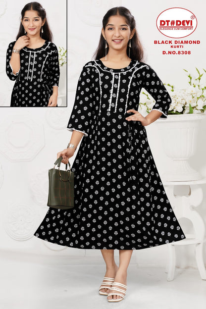 Black Diamond-8308 Dt Devi Rayon Girls Anarkali Kurti