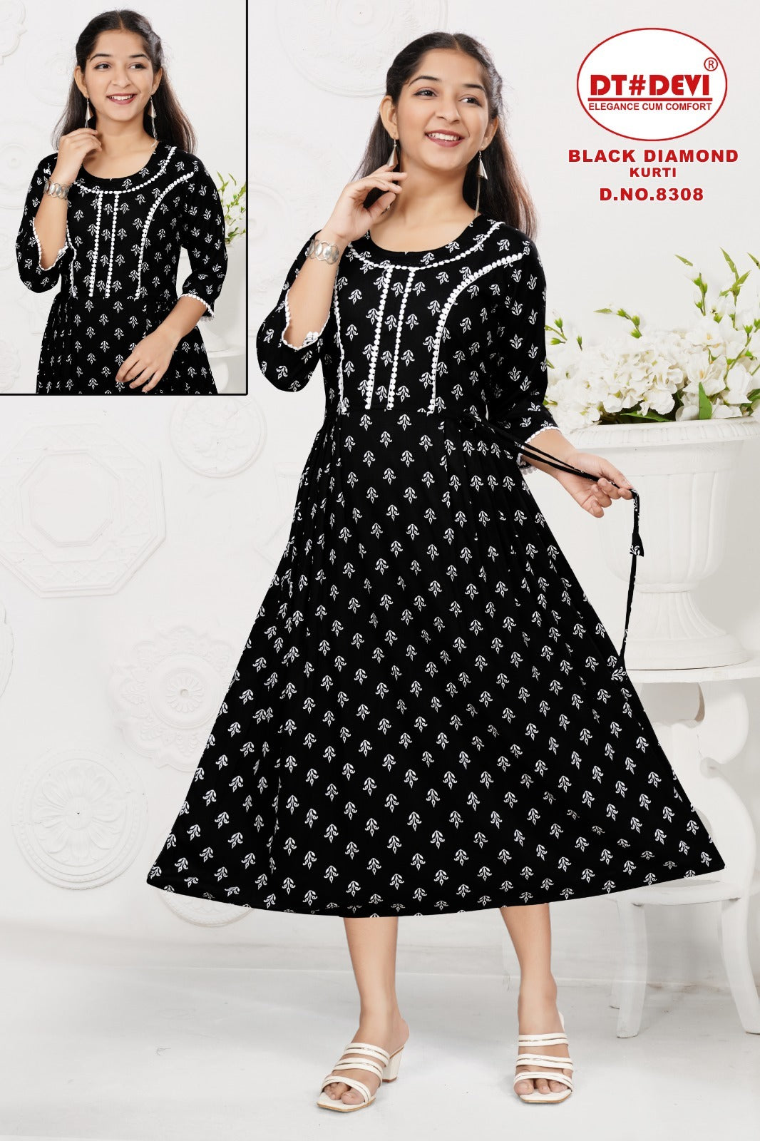 Black Diamond-8308 Dt Devi Rayon Girls Anarkali Kurti