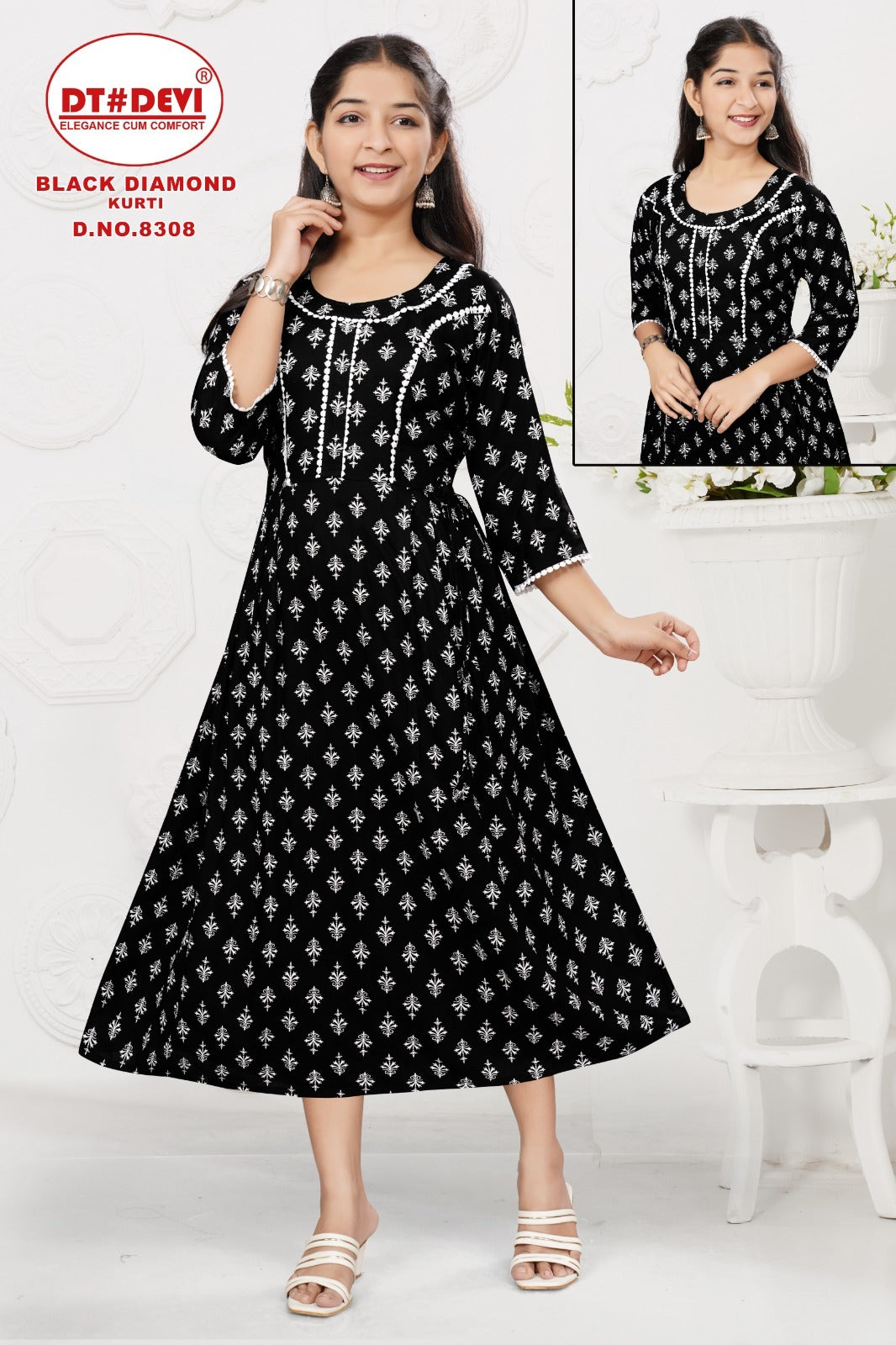Black Diamond-8308 Dt Devi Rayon Girls Anarkali Kurti