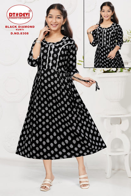 Black Diamond-8308 Dt Devi Rayon Girls Anarkali Kurti