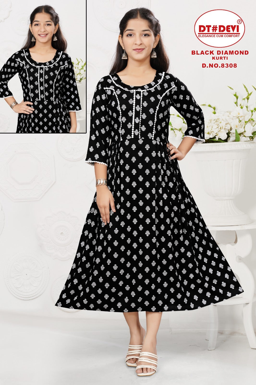 Black Diamond-8308 Dt Devi Rayon Girls Anarkali Kurti