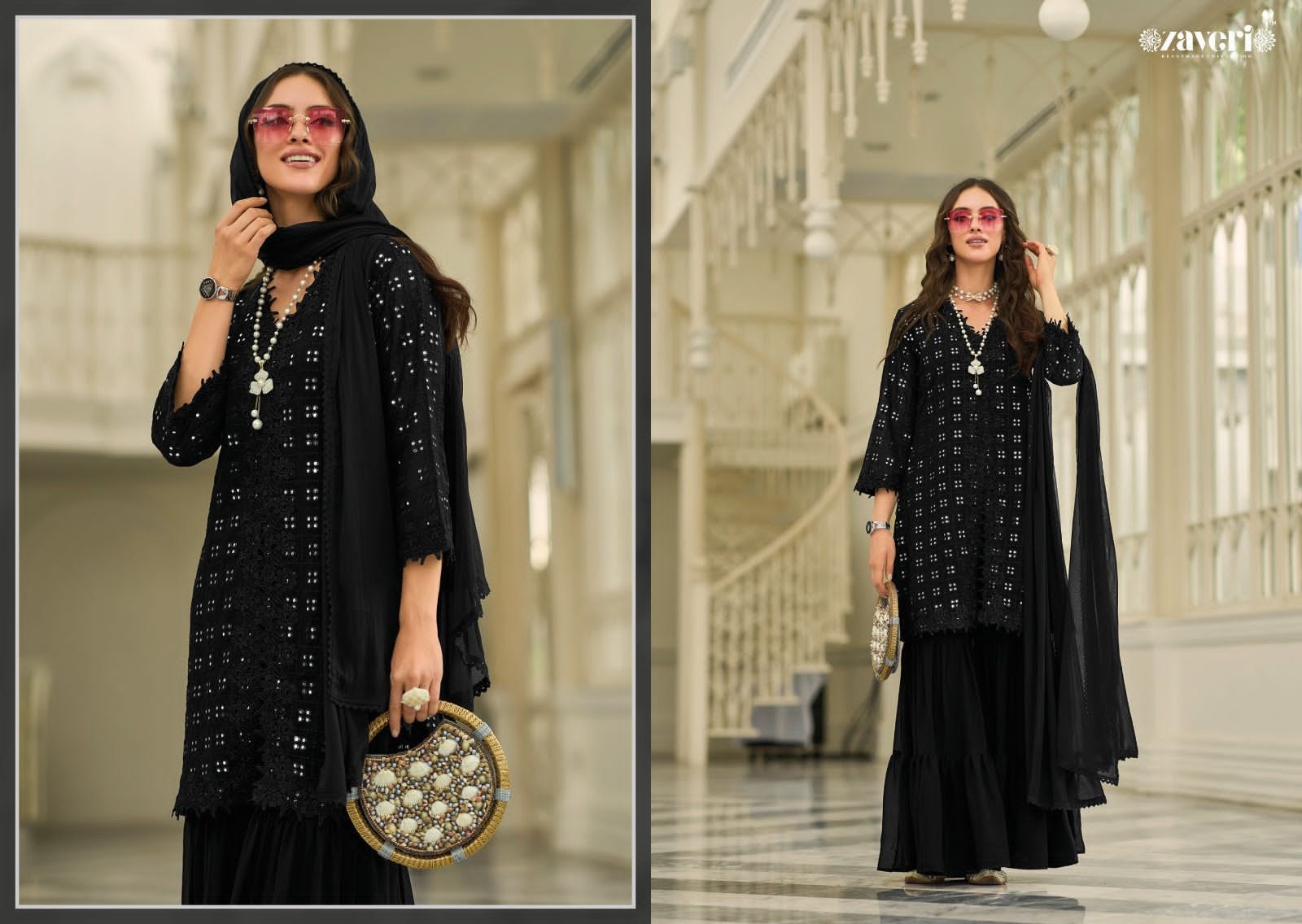 YAZU American Lachko Fabric Printed Readymade Sharara Suit with Dupatta for  Women (X-Large, Sea Green) : Amazon.in: Fashion