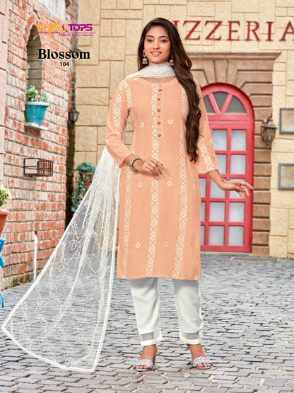 Blossom Tips Tops Rayon Readymade Pant Style Suits