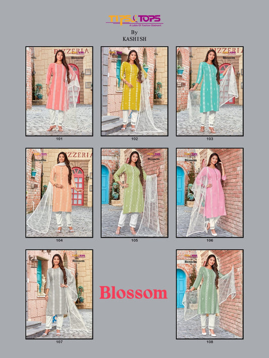 Blossom Tips Tops Rayon Readymade Pant Style Suits