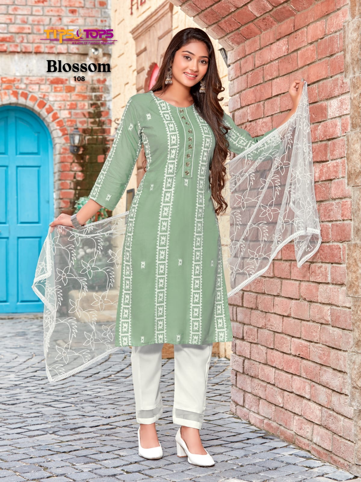 Blossom Tips Tops Rayon Readymade Pant Style Suits