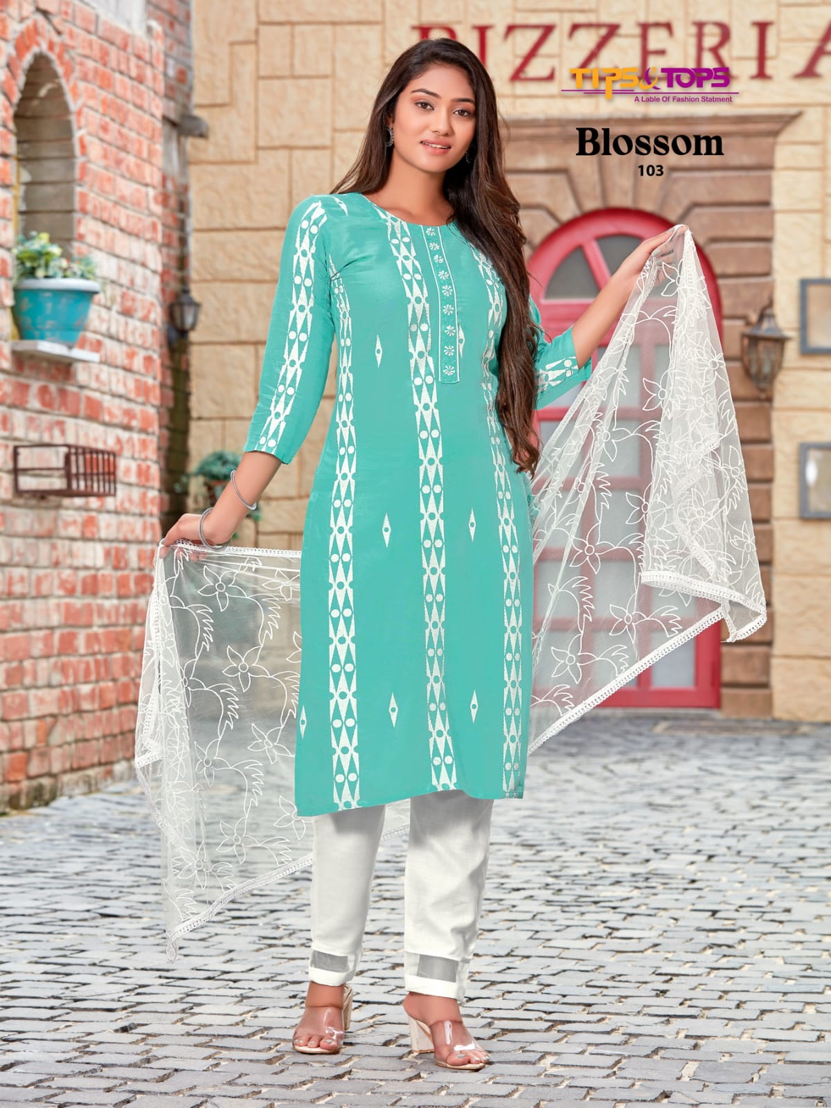 Blossom Tips Tops Rayon Readymade Pant Style Suits