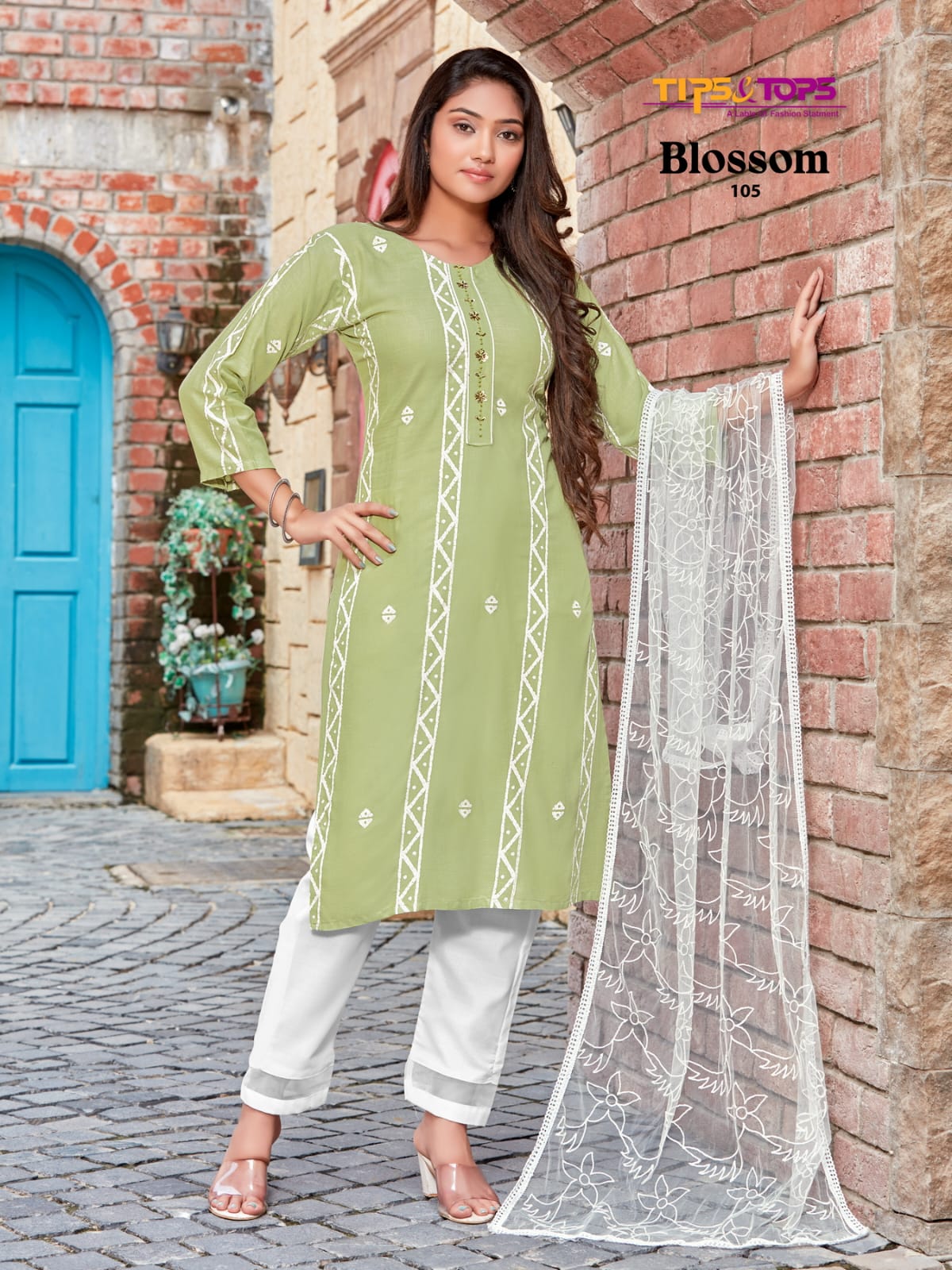 Blossom Tips Tops Rayon Readymade Pant Style Suits