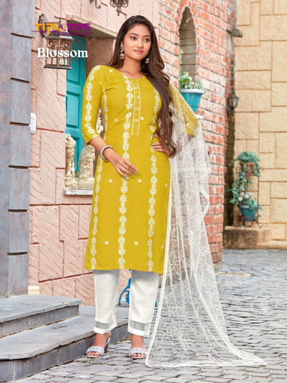 Blossom Tips Tops Rayon Readymade Pant Style Suits