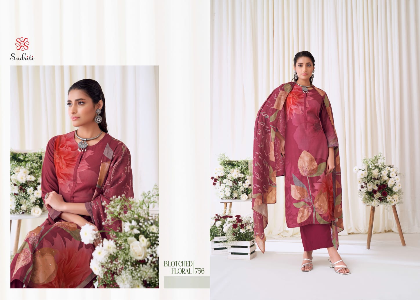 Blotched Floral Sudriti Sahiba Pashmina Suits