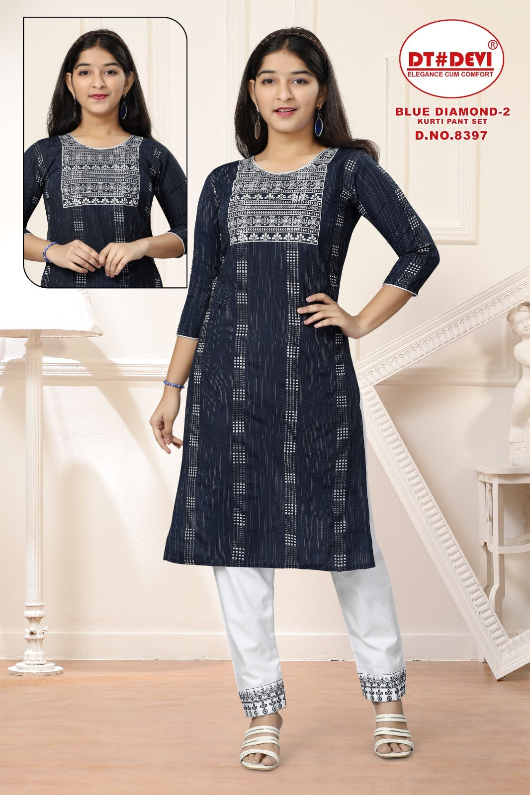 Blue Diamond-2-8397 Dt Devi Rayon Kurti Pant Set