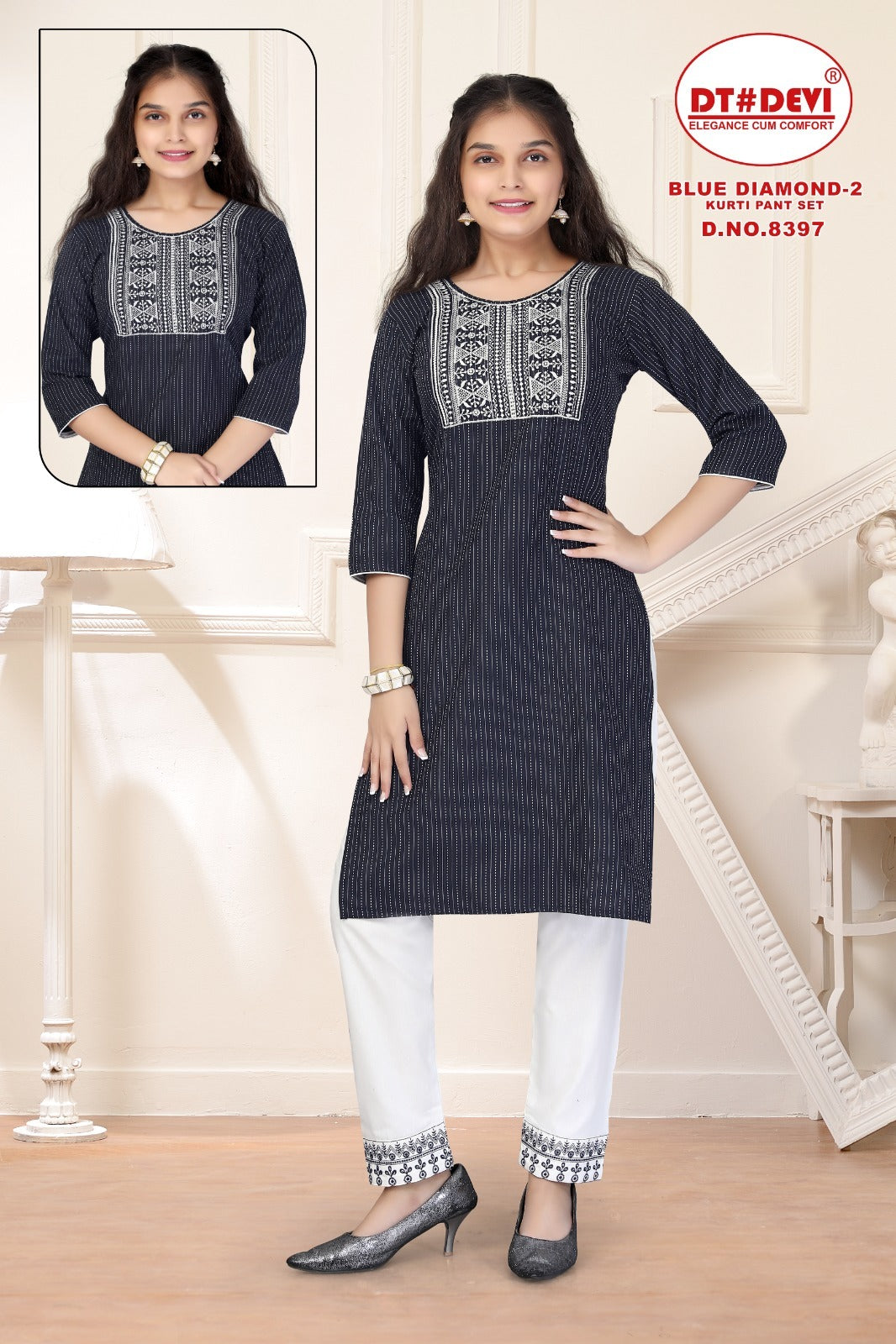 Blue Diamond-2-8397 Dt Devi Rayon Kurti Pant Set