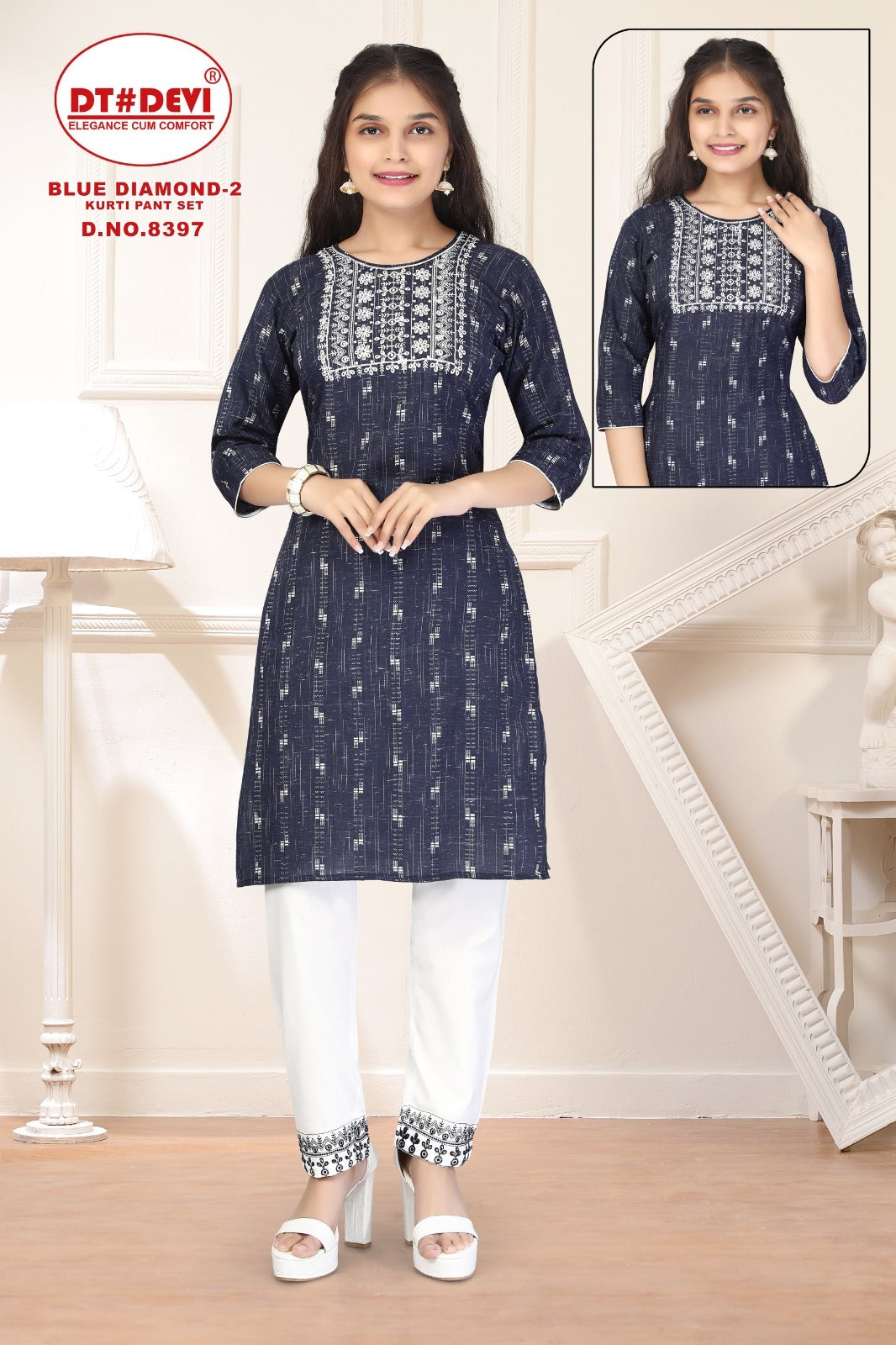 Blue Diamond-2-8397 Dt Devi Rayon Kurti Pant Set