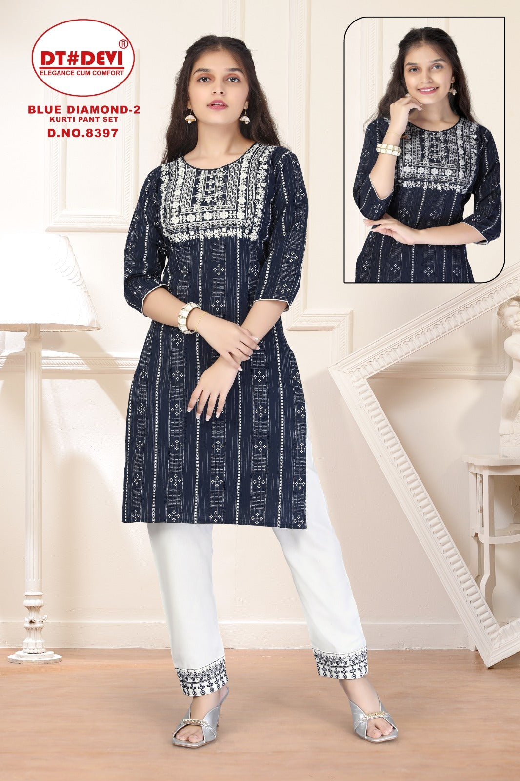 Blue Diamond-2-8397 Dt Devi Rayon Kurti Pant Set