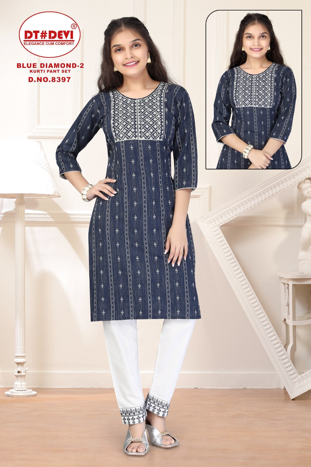 Blue Diamond-2-8397 Dt Devi Rayon Kurti Pant Set