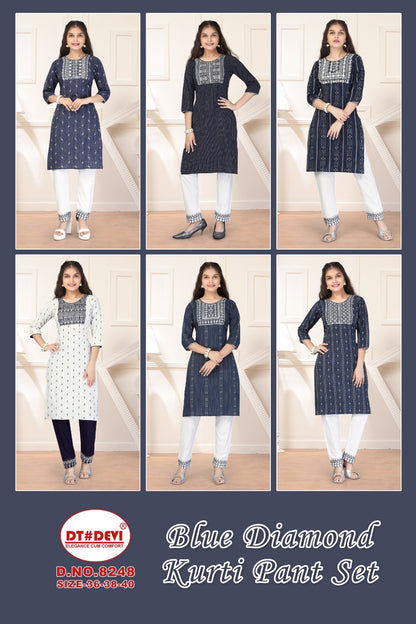 Blue Diamond-8248 Dt Devi Rayon Kurti Pant Set