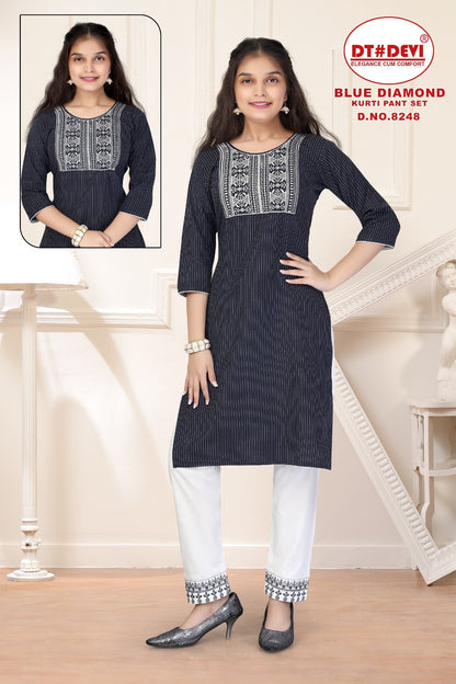 Blue Diamond-8248 Dt Devi Rayon Kurti Pant Set