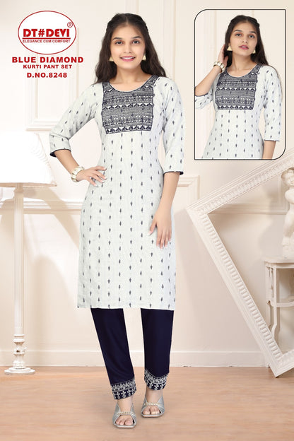 Blue Diamond-8248 Dt Devi Rayon Kurti Pant Set