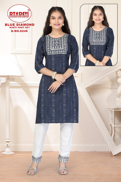 Blue Diamond-8248 Dt Devi Rayon Kurti Pant Set