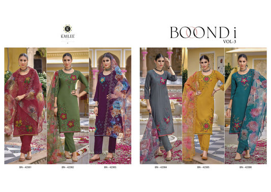 Boondi Vol 3 Kailee Fashion Viscose Silk Readymade Pant Style Suits