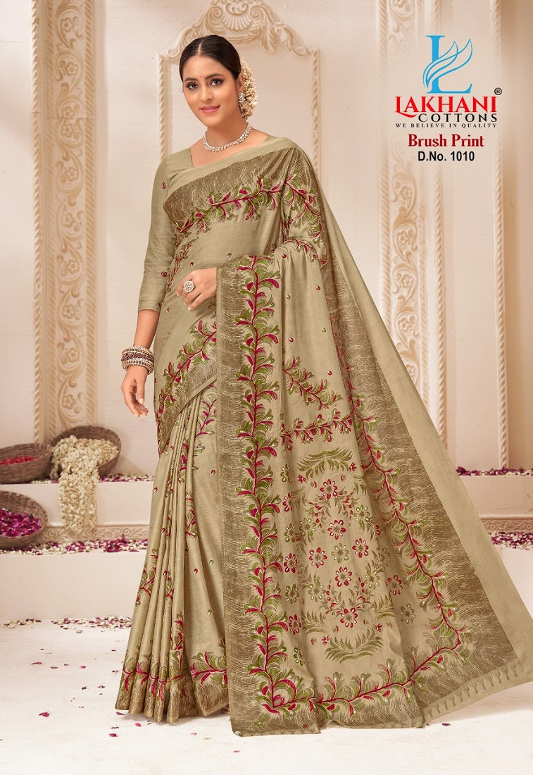 Brush Print Lakhani Cotton Sarees