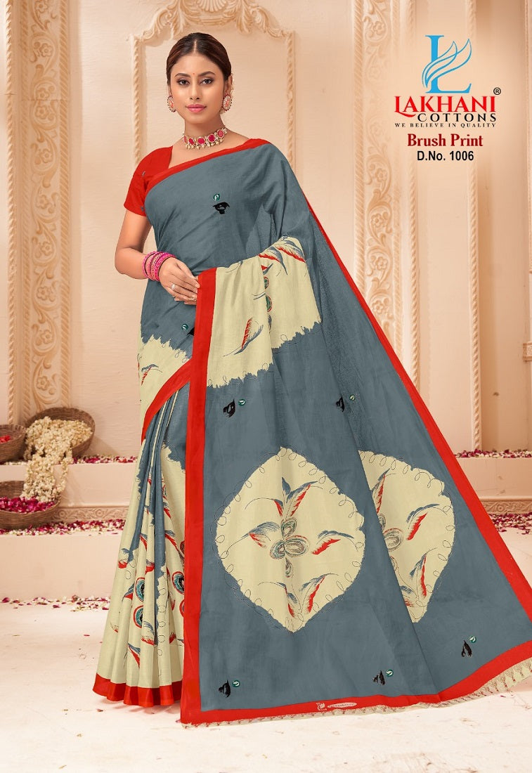 Brush Print Lakhani Cotton Sarees