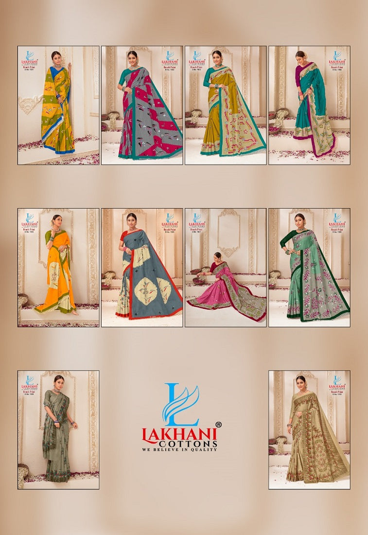 Brush Print Lakhani Cotton Sarees